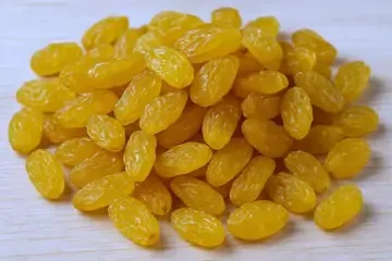 small pile of sultana raisins on a table.